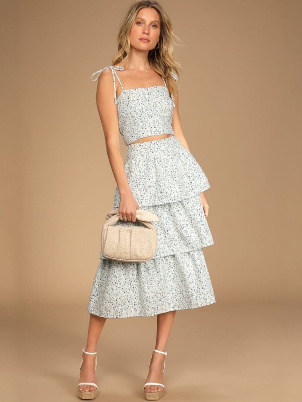 NWT Lulus Top Tier Babe Blue Floral Embroidered Sleeveless Midi Dress (size S)